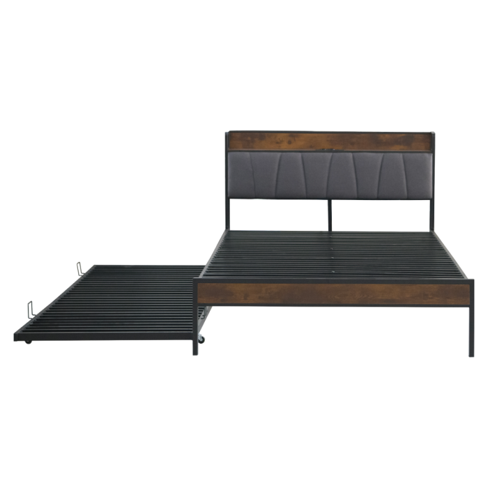 Pat cu somieră şi pat suplimentar extensibil, 160x200, negru/gri, NORDO [6]