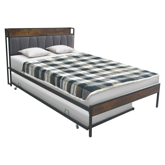 Pat cu somieră şi pat suplimentar extensibil, 160x200, negru/gri, NORDO [2]