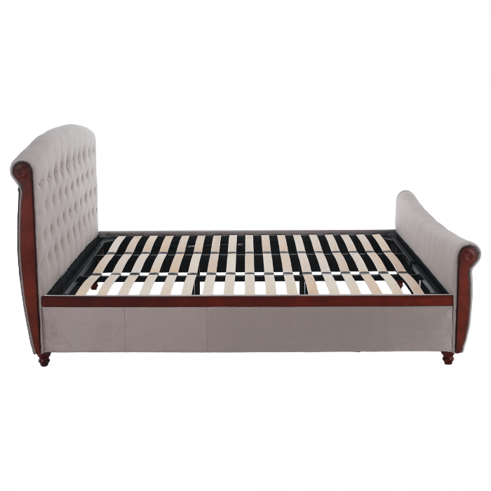 Pat cu spaţiu de depozitare, 180x200, gri-maroniu, ţesătură Taupe Velvet, BARETO [6]