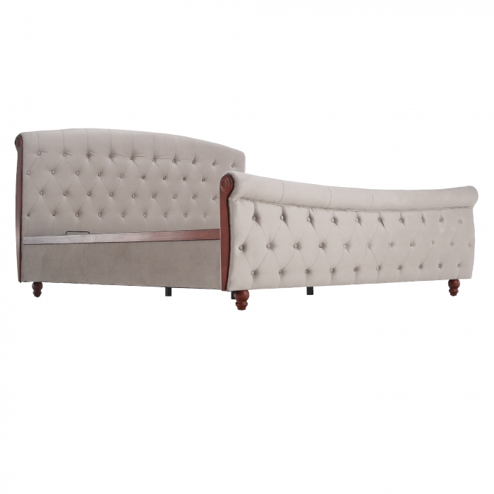 Pat cu spaţiu de depozitare, 180x200, gri-maroniu, ţesătură Taupe Velvet, BARETO [3]
