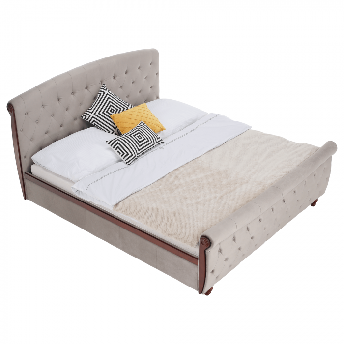 Pat cu spaţiu de depozitare, 180x200, gri-maroniu, ţesătură Taupe Velvet, BARETO [11]