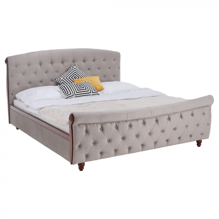 Pat cu spaţiu de depozitare, 180x200, gri-maroniu, ţesătură Taupe Velvet, BARETO [1]