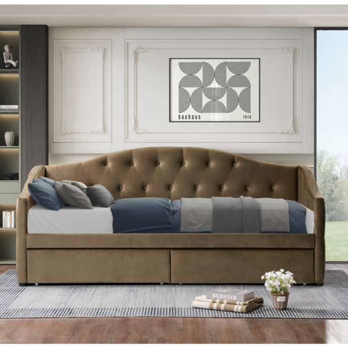 Pat cu spaţiu de depozitare, 90x200, ţesătură Velvet maro, ZASKA [6]