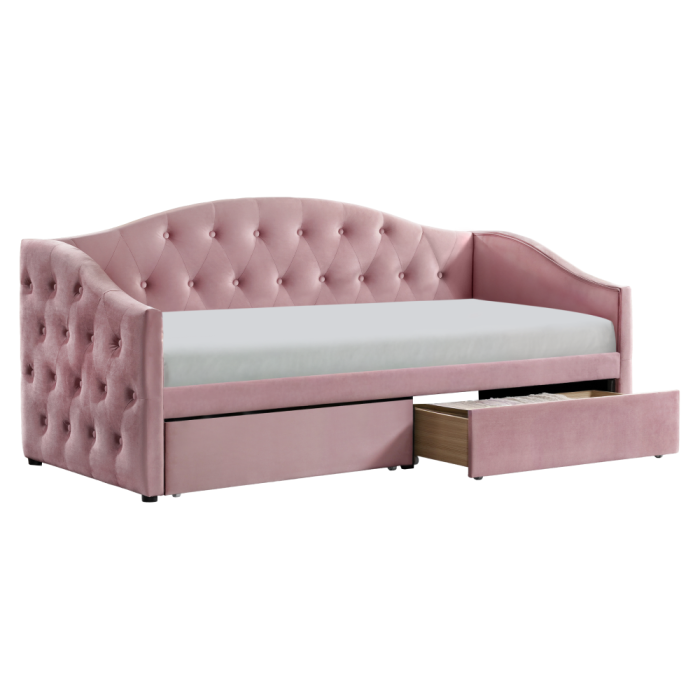 Pat cu spaţiu de depozitare, 90x200, ţesătură Velvet roz, ZASKA [4]