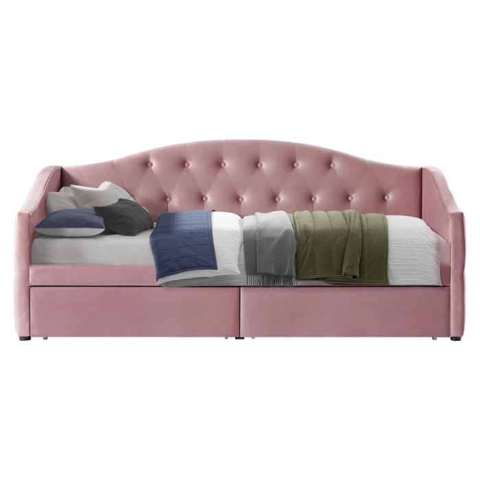Pat cu spaţiu de depozitare, 90x200, ţesătură Velvet roz, ZASKA [5]