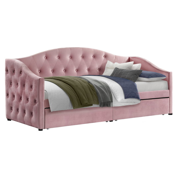 Pat cu spaţiu de depozitare, 90x200, ţesătură Velvet roz, ZASKA [2]