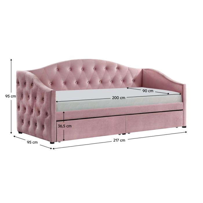 Pat cu spaţiu de depozitare, 90x200, ţesătură Velvet roz, ZASKA [8]