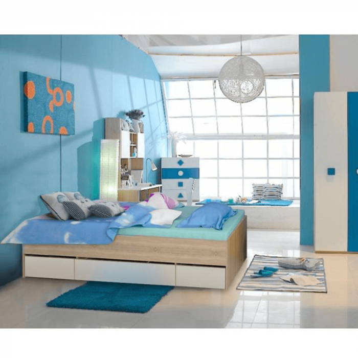 Pat cu spaţiu de depozitare, stejar sonoma/alb, MATIASI [3]