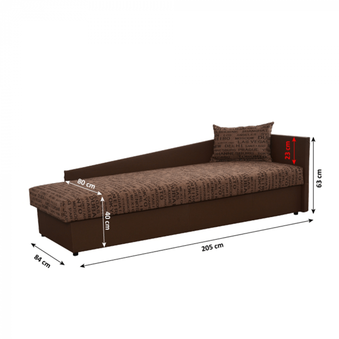 Pat cu spaţiu pentru depozitare, piele eco maro/material cu imprimeu, dreapta, JUDIT [5]
