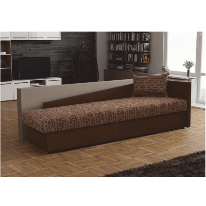 Pat cu spaţiu pentru depozitare, piele eco maro/material cu imprimeu, dreapta, JUDIT [3]