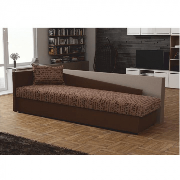 Pat cu spaţiu pentru depozitare, versiune de stânga, piele eco maro+material cu imprimeu, JUDIT [3]