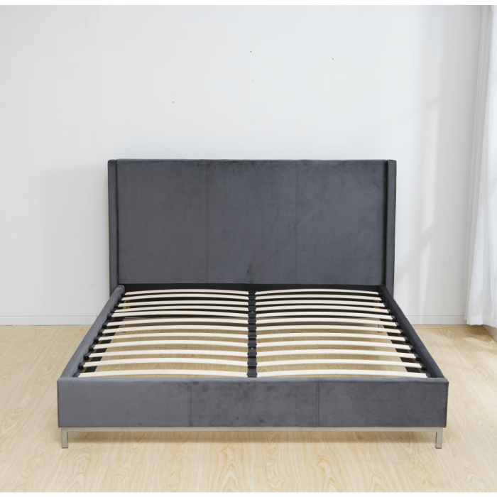 Pat de dormitor tapitat, stofa gri ,cu suport de saltea inclus , 200x140 cm ,Bortis Impex [9]