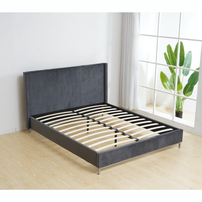 Pat de dormitor tapitat, stofa gri ,cu suport de saltea inclus , 200x140 cm ,Bortis Impex [15]