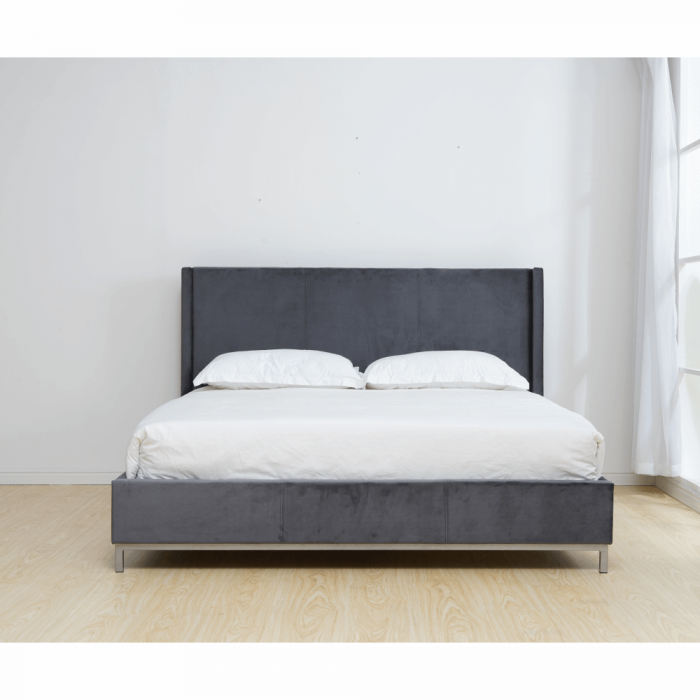 Pat de dormitor tapitat, stofa gri ,cu suport de saltea inclus , 200x140 cm ,Bortis Impex [13]