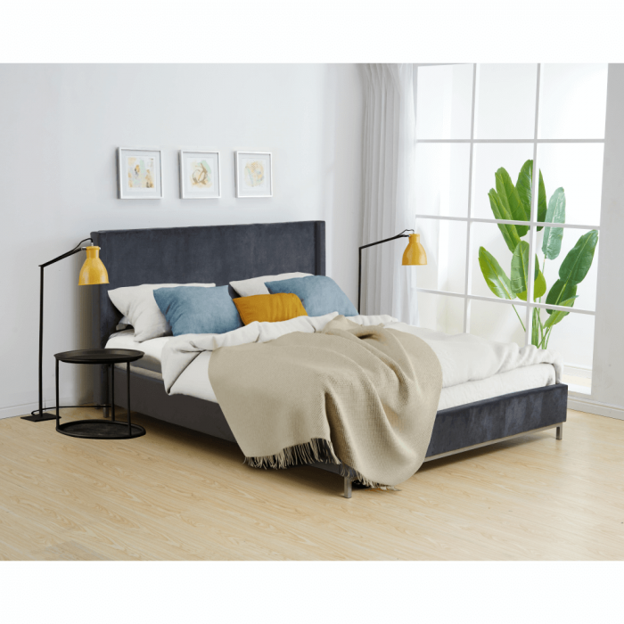Pat de dormitor tapitat, stofa gri ,cu suport de saltea inclus , 200x140 cm ,Bortis Impex [14]