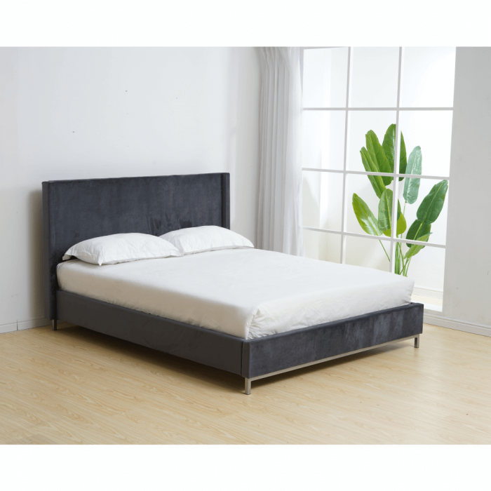 Pat de dormitor tapitat, stofa gri ,cu suport de saltea inclus , 200x140 cm ,Bortis Impex [4]