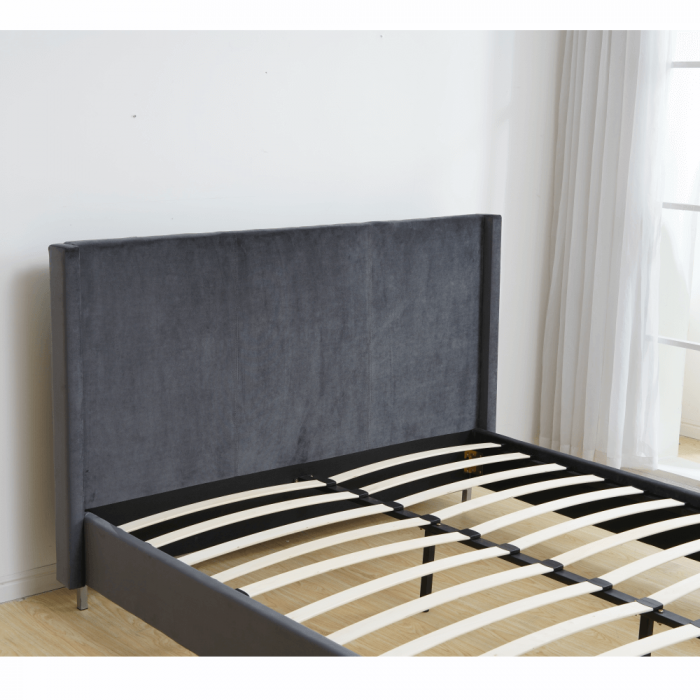 Pat de dormitor tapitat, stofa gri ,cu suport de saltea inclus , 200x140 cm ,Bortis Impex [8]