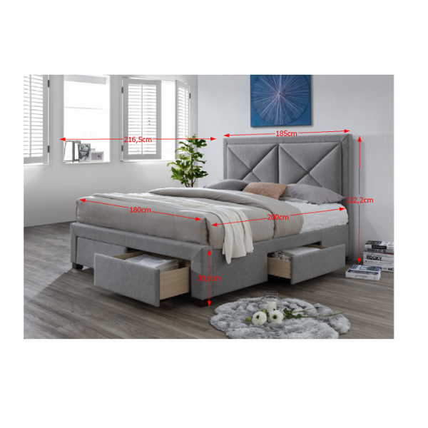 Pat dormitor tapitat ,de lux, stofa gri ,180 x 200 cm  ,cu 4 sertare,suport saltea inclus,Bortis [3]