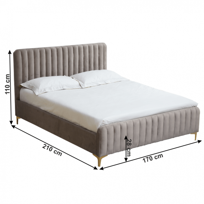 Pat, gri maro Taupe/gold crom auriu mat, 160x200, KAISA [2]