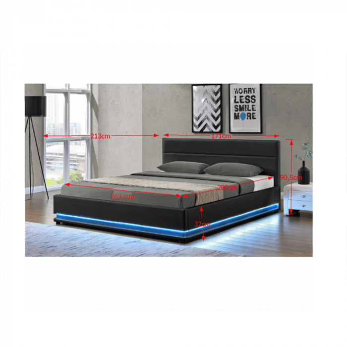 Pat matrimonial cu iluminare LED, negru, 160x200, BIRGET NEW [3]