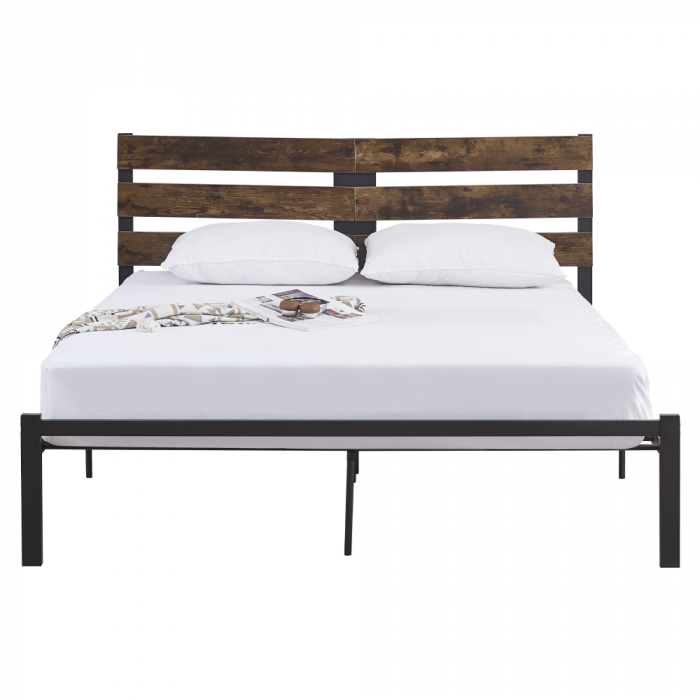 Pat matrimonial cu lamele, stejar rustic/metal, 160x200, ANEYA [3]
