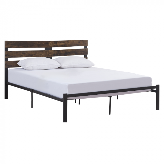 Pat matrimonial cu lamele, stejar rustic/metal, 160x200, ANEYA [2]