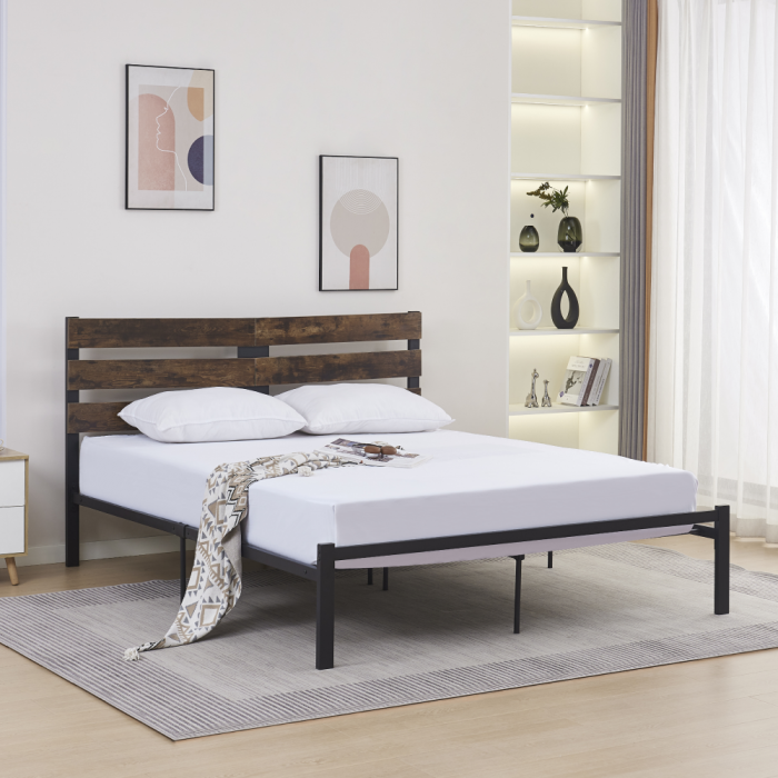Pat matrimonial cu lamele, stejar rustic/metal, 160x200, ANEYA [7]