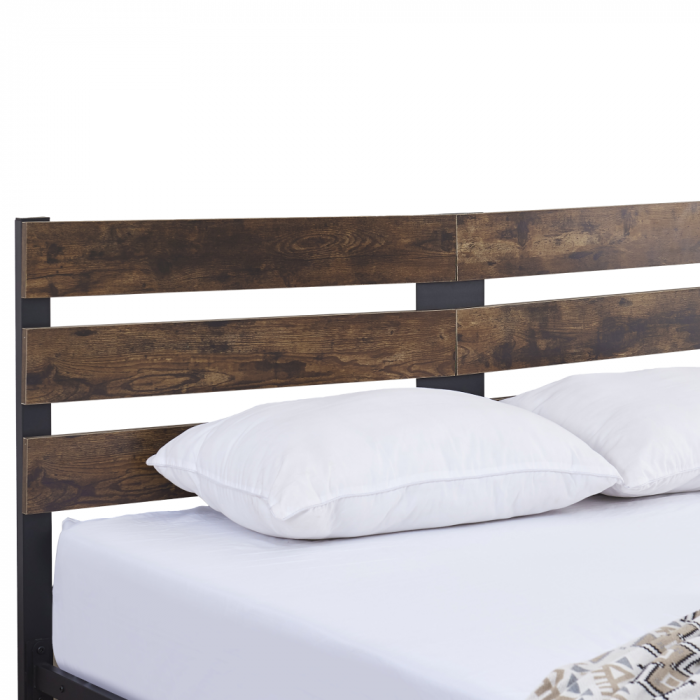 Pat matrimonial cu lamele, stejar rustic/metal, 160x200, ANEYA [5]