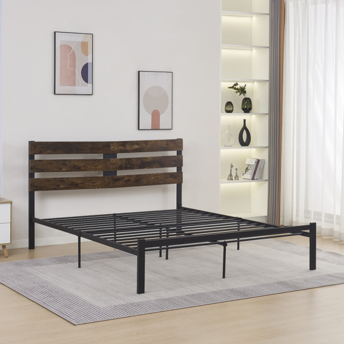 Pat matrimonial cu lamele, stejar rustic/metal, 160x200, ANEYA [8]