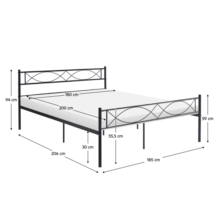Pat metalic cu somieră, 180x200, negru, STELVIA [8]