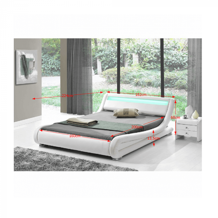 Pat modern cu RGB LED iluminare, alb, 160x200, FILIDA [2]