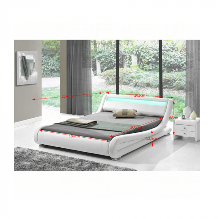 Pat modern cu RGB LED iluminare, alb, 180x200, FILIDA [2]