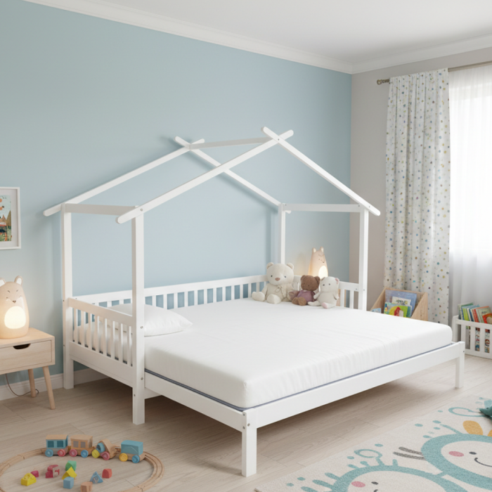 Pat Montessori cu un pat suplimentar, alb, 90x200, KESIO [7]