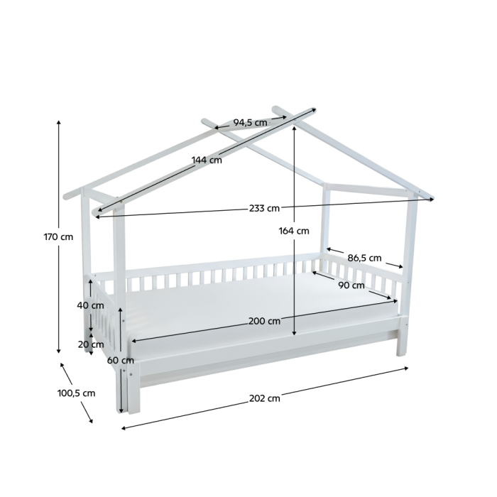 Pat Montessori cu un pat suplimentar, alb, 90x200, KESIO [8]