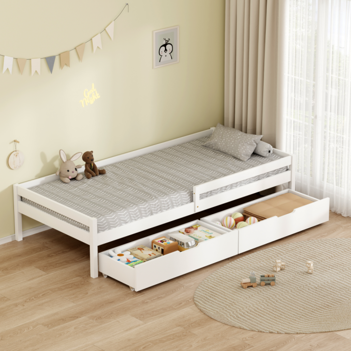 Pat pentru copii cu spaţiu de depozitare, 90x200, alb, MIX NEW [10]
