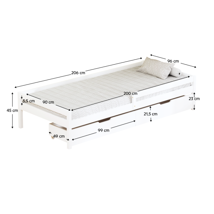 Pat pentru copii cu spaţiu de depozitare, 90x200, alb, MIX NEW [13]