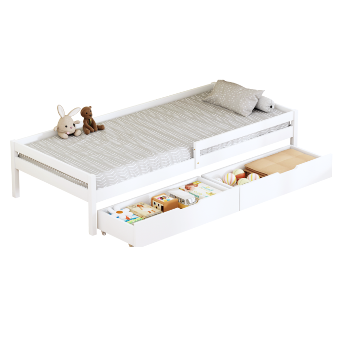 Pat pentru copii cu spaţiu de depozitare, 90x200, alb, MIX NEW [2]