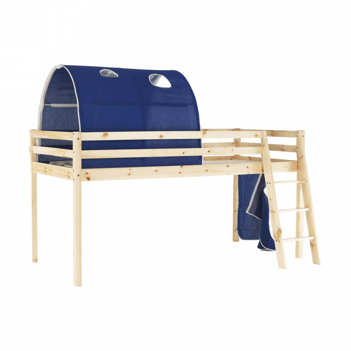 Pat pentru copil, inaltat ,cu cort si tunel albastru,208x90x110 cm,lemn pin,Bortis Impex [9]