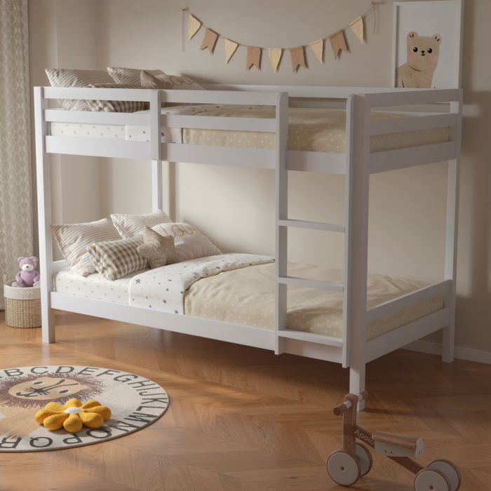 Pat supraetajat, 90x200, lemn masiv, alb, INEZA [8]