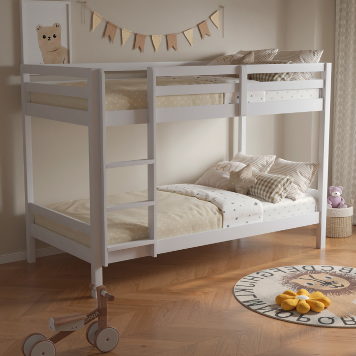 Pat supraetajat, 90x200, lemn masiv, alb, INEZA [7]