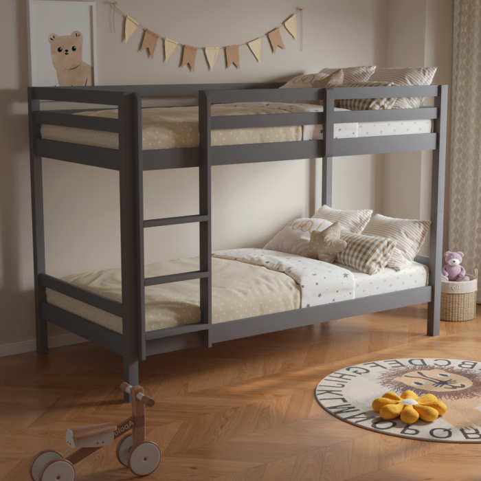 Pat supraetajat, 90x200, lemn masiv, gri, INEZA [7]