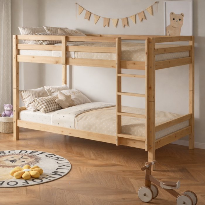 Pat supraetajat, 90x200, lemn masiv, natural, INEZA [3]