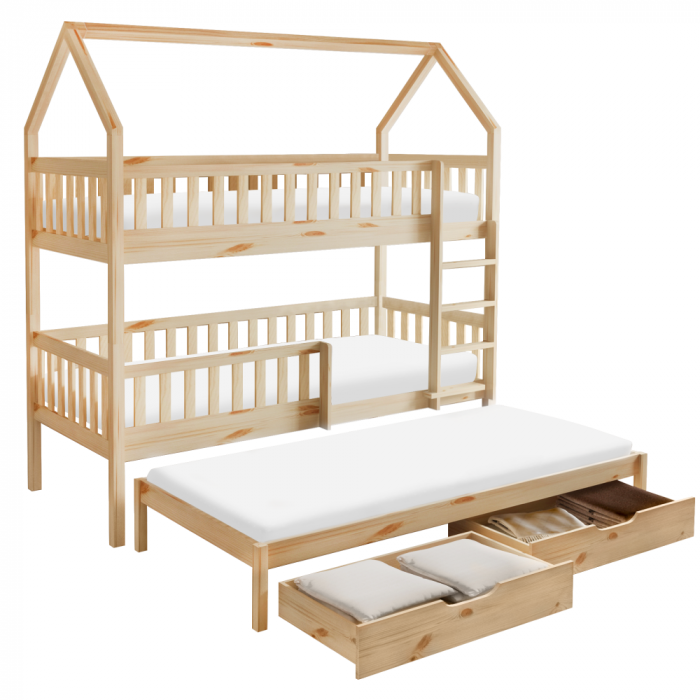 Pat supraetajat Montessori cu pat suplimentar, natural, VENITA TYP 1 [3]