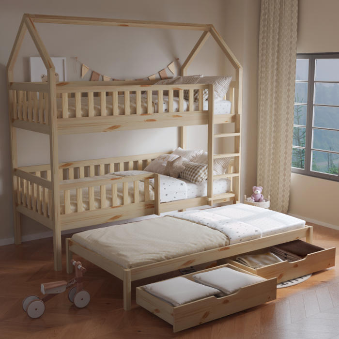 Pat supraetajat Montessori cu pat suplimentar, natural, VENITA TYP 1 [7]
