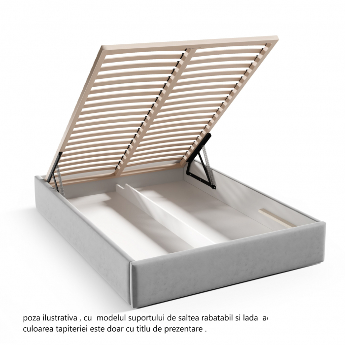 Pat tapitat de dormitor, 140x200, piele eco alb, cu suport saltea rabatabil si lada depozitare, Bortis Impex [4]