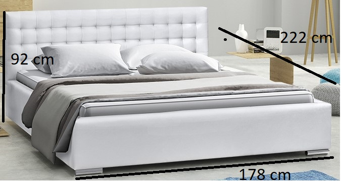 Pat tapitat de dormitor, 160x200, piele eco alb, cu suport saltea rabatabil si lada depozitare, Bortis Impex [2]
