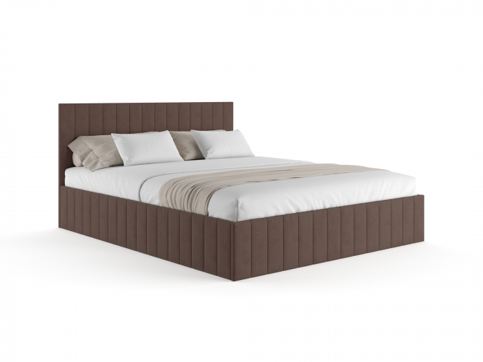 Pat tapitat de dormitor, stofa/textil maro inchis ciocolata, 140x200, matlasat complet, cadru suport de saltea fix inclus [3]