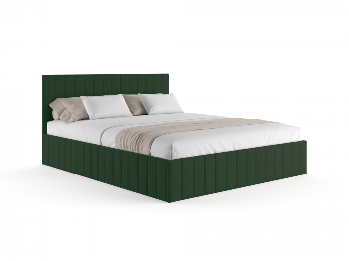 Pat tapitat de dormitor, stofa/textil verde smarald, 140x200, matlasat complet, cadru suport de saltea fix inclus [4]