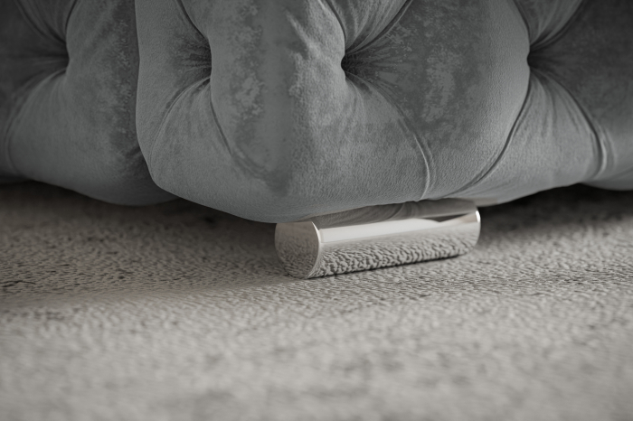 Pat tapitat dormitor, Chesterfield, 160x200, modern Lux ,, somiera metalica rabatabila, cu lada ,  matlasat , stofa catifelata Gri inchis, picioare metalice cromate, Bortis [5]