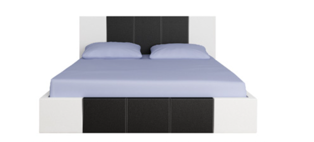 Pat tapitat dormitor cu lada , somiera si saltea inclusa , 160x200, piele eco negru si alb, saltea spuma, Bortis [2]